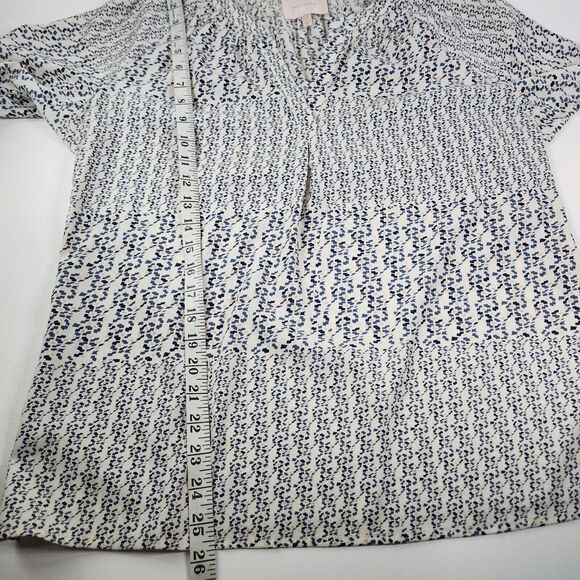 Anthropologie SKIES ARE BLUE Cream Navy balloon sleeve blouse size S Top V Neck - Picture 10 of 11